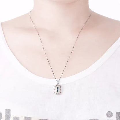 0.50 Ct Blue Sapphire White CZ 925 Sterling Silver Yellow Pendant Chain Necklace