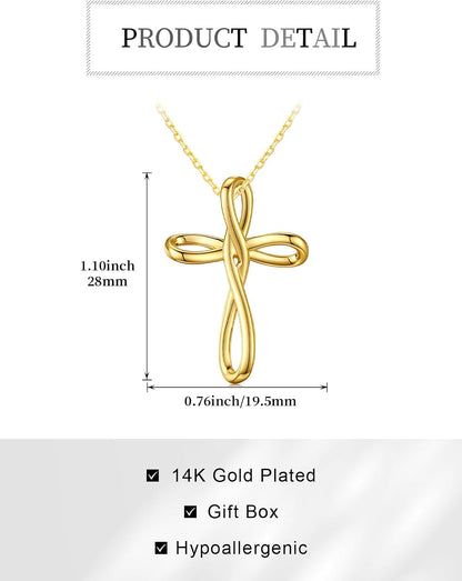 14K Gold Plated Cross Necklace for Women Cross Pendant Necklace Faith Jewelry Gifts for Wife Her