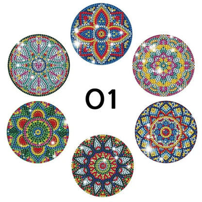 6Pcs/Set DIY Diamond Painting Coasters Kit Diamond Art Coasters Gemstone Cupmat for Beginners Adults & Kids Art Craft Supplies