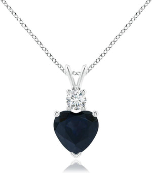 Natural Blue Sapphire Heart Shaped Pendant Necklace in 14K Solid Gold for Women, Girls with 18" Chain | September Birthstone Jewelry Gift for Her |