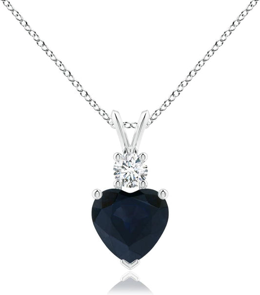 Natural Blue Sapphire Heart Shaped Pendant Necklace in 14K Solid Gold for Women, Girls with 18" Chain | September Birthstone Jewelry Gift for Her |