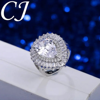 CANDICE Romantic Valentine'S Day Gift Top Quality Pear Shape AAA CZ Stone Setting Sterling Silver Plated Adjustable Ring for Lover