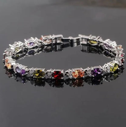 925 Sterling Silver Gorgeous Oval Ruby Amethyst Aquamarine Sapphire and round Sparkling Cubic Zirconia CZ Tennis Bracelet Jewelry Gift