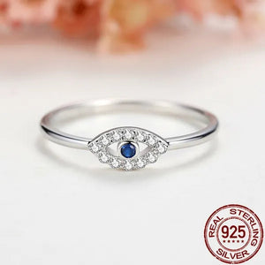 925 Sterling Silver Sapphire Evil Eye Rings Blue Eye Crystal Engagement Rings for Women Wedding Rings Sterling Silver Jewelry Size 6-8