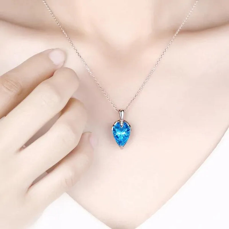Luxury Sapphire Gemstone blue Crystal Pendant Necklace for Women 925 Sterling Silver Diamond Party Jewelry Gifts