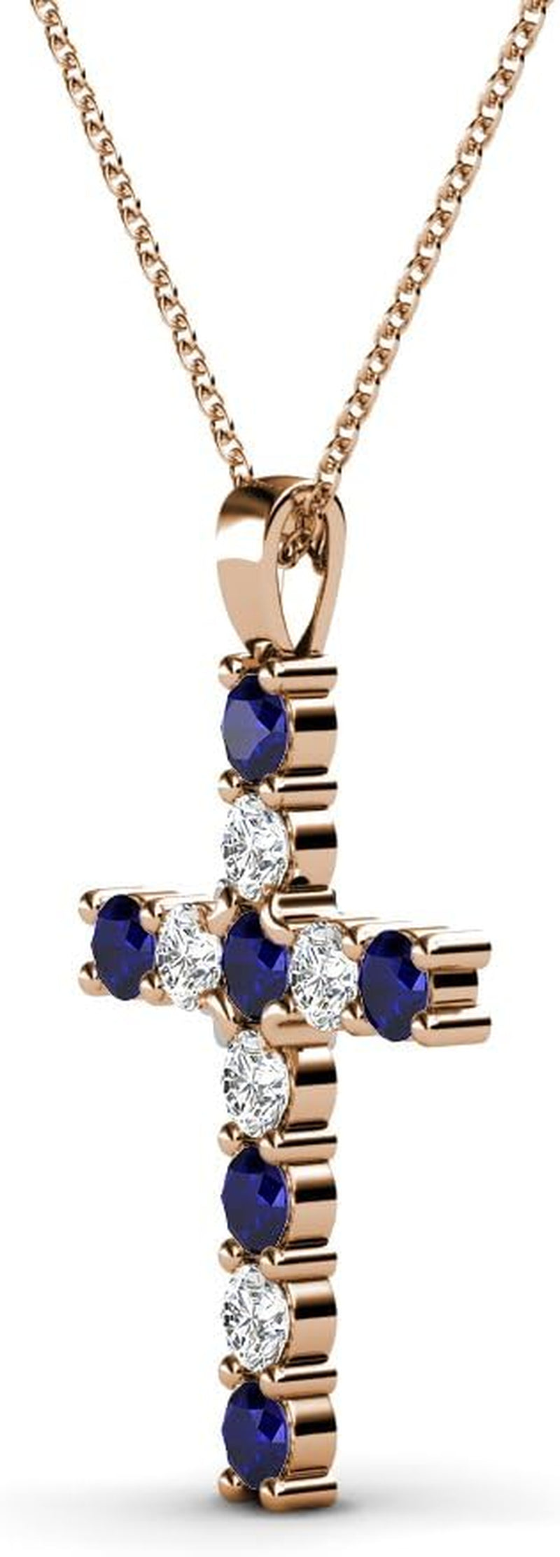 Petite Blue Sapphire & Natural Diamond (SI2-I1,G-H) Cross Pendant 0.34 Ctw 14K Gold. Included 16 Inches 14K Gold Chain.