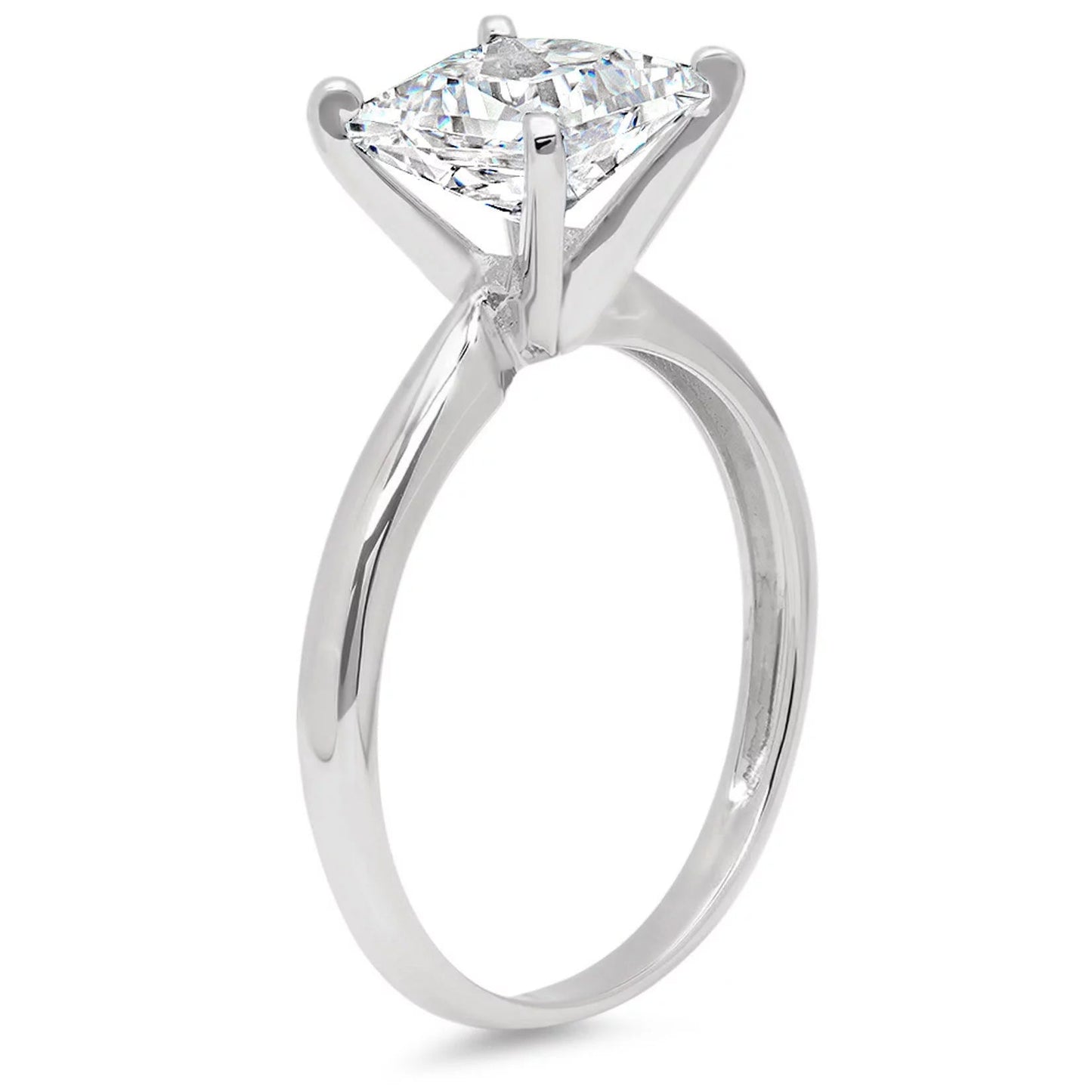 3 Ct Princess Cut Clear Simulated Diamond 14K White Gold Engraving Statement Anniversary Engagement Wedding Solitaire Ring Size 7