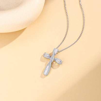 Cross Necklace for Women Sterling Silver Cubic Zirconia Twisted Cross Infinity Open Loop Pendant Gift for Women, 18" Extender