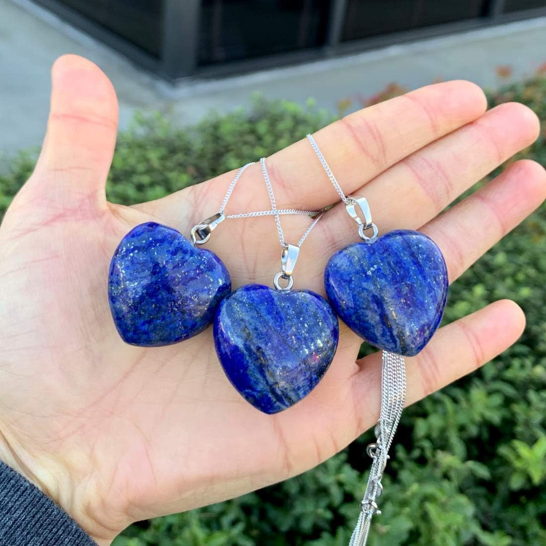1Pc  Real Sterling Silver Blue Lapis Lazuli Gemstone Large Heart Drop Pendant Necklace 18 Inch Healing Crystals Chakras Stone Jewelry Gift NK18-16
