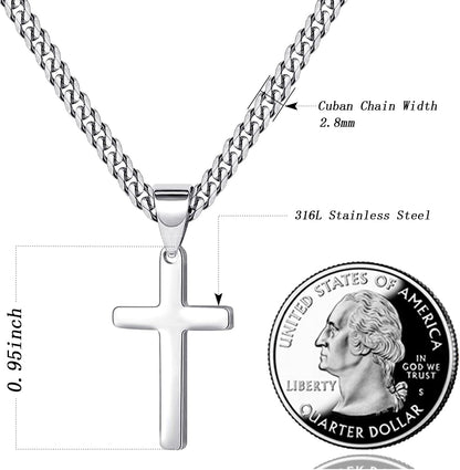 Cross Necklace for Men Women Stainless Steel Cross Pendant Necklaces Chain 20 22 24 Inches