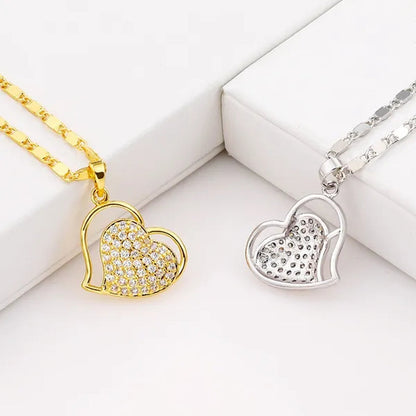 Classic Necklaces For Women Lovely Double Heart Necklace Vintage Rose Gold Necklace Diamond Women Necklace Valentine'S Day Gift For Women