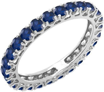 1.80 Cttw 10K round Blue Sapphire Womens Eternity Wedding Stackable Ring Band 1 3/, Solid White Gold