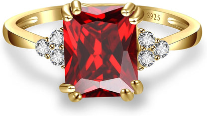 3.5Ct Simulated Gemstone Ring 925 Sterling Silver 10X8Mm Emerald Cut Sapphire|Emerald|Amethyst|Cubic Zirconia Ring Birthstone Rings for Mothers Valentines Thanksgiving Day Size 5-10