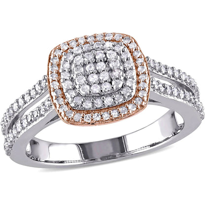 1/2 Carat T.W. Diamond Two-Tone Sterling Silver Double Halo Split Shank Ring