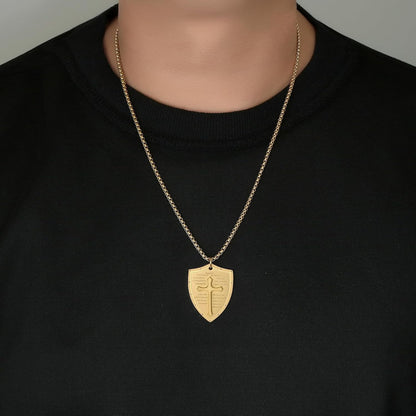Armor of God Cross Pendant Necklace, Shield of Faith, Ephesians 6:16-17, Religious Amulet, Knights Templar Crusader, Stainless Steel 24" Chain