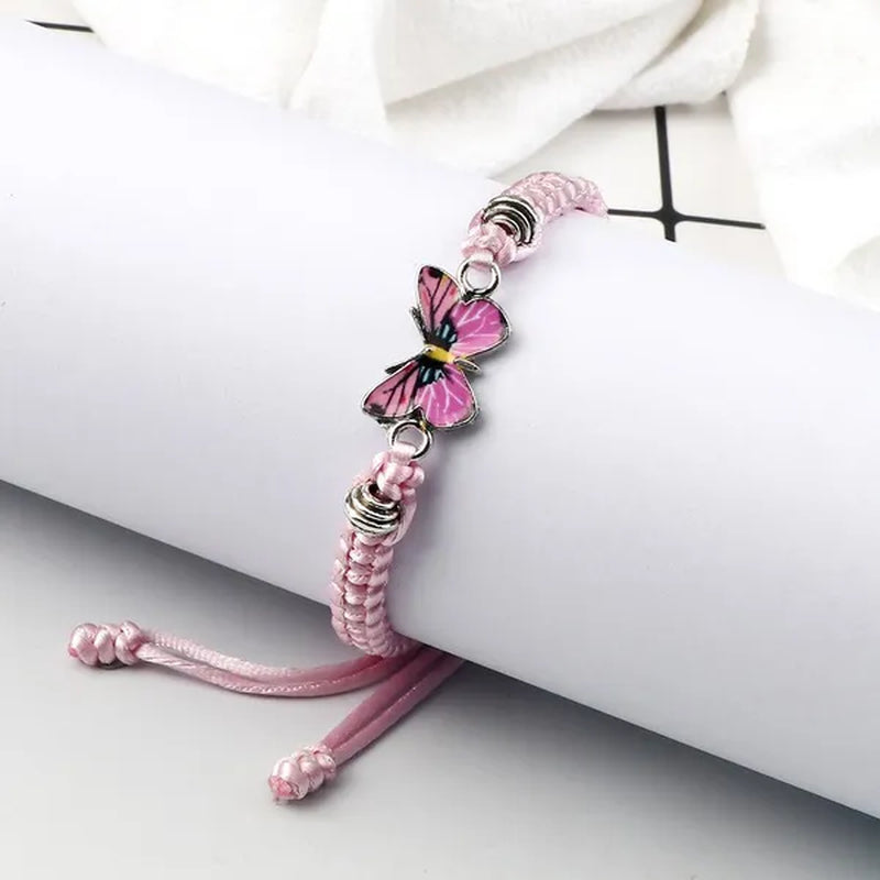 2022 Hot Adjustable Braided String Bracelet for Women Grey Butterfly Pendant Handmade Charm Bangles Fashion Girl Jewelry