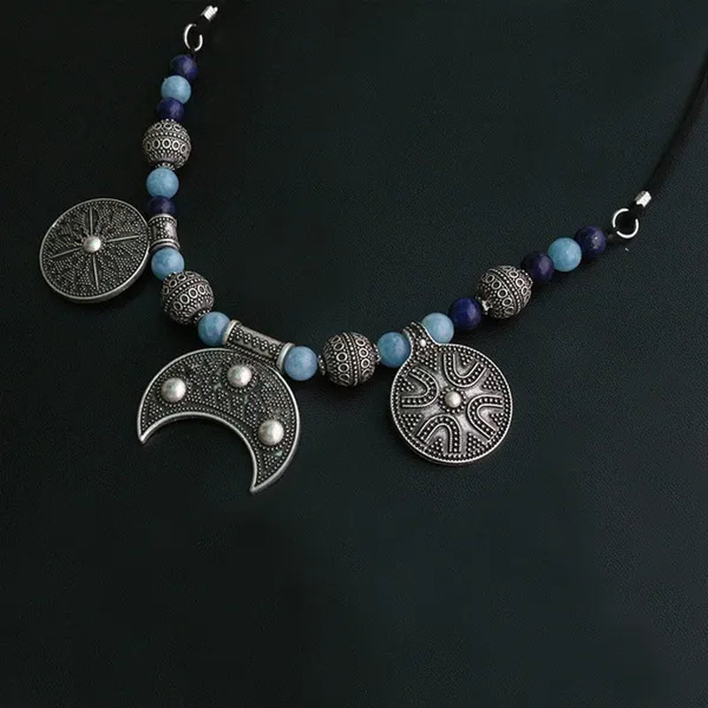 8Mm Lapis Lazuli and Amazonite Beads Necklace, Design Beads Necklace, Ethnic Jewelry, Beads Lover Jewelry, Viking Ethnic Jewelry