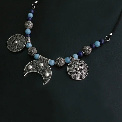 8Mm Lapis Lazuli and Amazonite Beads Necklace, Design Beads Necklace, Ethnic Jewelry, Beads Lover Jewelry, Viking Ethnic Jewelry