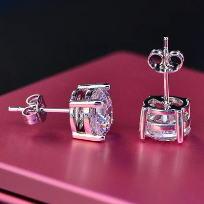 Princess 925 Silver Six Claw Ring Dainty Jewelry Round White AAA CZ Diamond Earrings Ear Studs Wedding Gifts