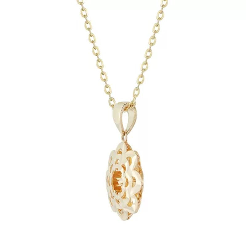 Diamond Cut Flower Pendant in 14K Yellow or White Gold, 16-18"