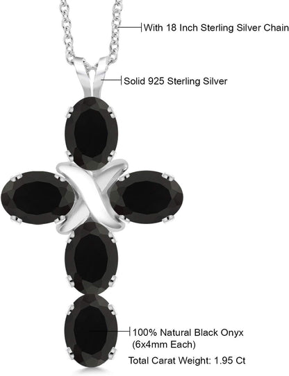 Cross Pendant Necklace for Women | 925 Sterling Silver | 6X4MM Gemstone Birthstone | Jesus Christian Religious Crucifix Jewelry Gifts | 18 Inch Chain