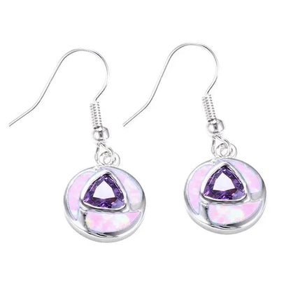 Boho Unique Round Blue Fire Opal 925 Sterling Silver Drop Earrings Amethyst Zircon Female Wedding Party Earrings Best Gift