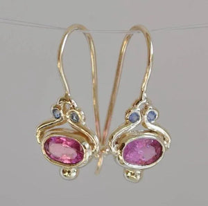 Glittering Women Waterdrop Cut Red Ruby Floral Dangle Earrings 18 K Yellow Gold Filled Antique Wedding Stud Drop Earring Wedding Jewelry