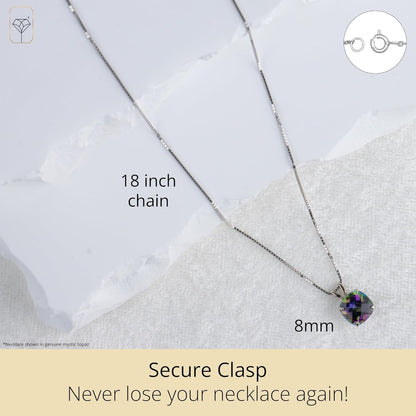 14K White Gold 8Mm Cushion Cut Birthstone Pendant Necklace for Women with 18 Inch Box Chain