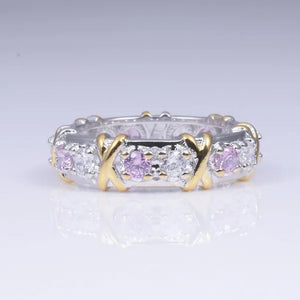 Brand Jewelry Lady's 925 Sterling Silver pink Tanzanite Couple rings Yellow Gold Cross Eternal Wedding Ring for Women