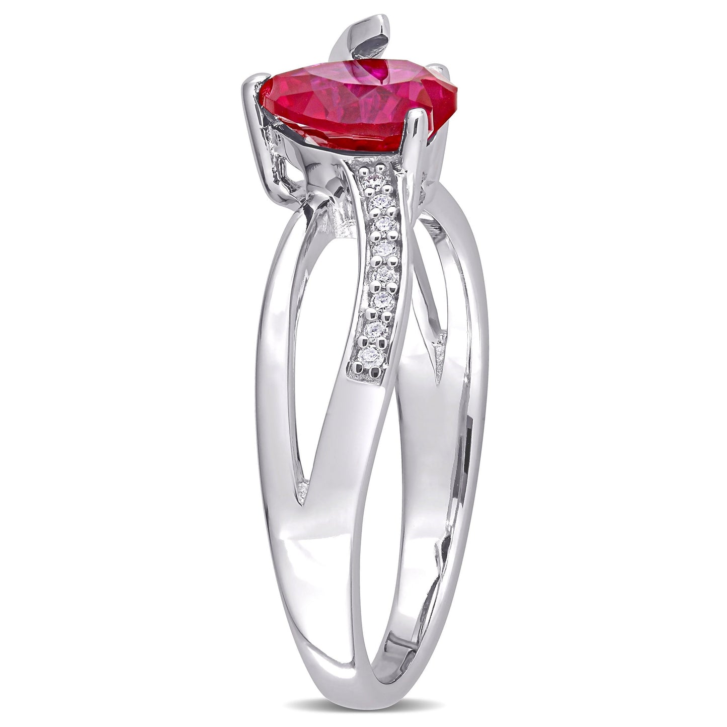 Women'S 1-5/8CT Heart-Cut Created Ruby Diamond Accent Sterling Silver Heart Crossover Ring