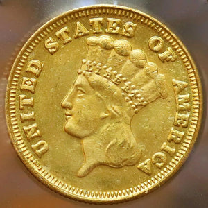 1875 Three Dollar Piece Indian Princess Gold Plate Coin - Uncirculated Masters Coins