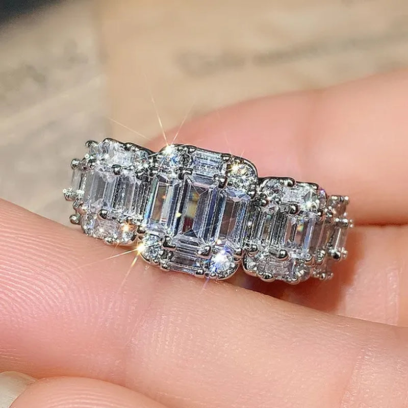 925 Sterling Silver Claw Setting  Square Cut AAA Zircon and Diamond Rings for Women Engagement Party Fashion Accessories