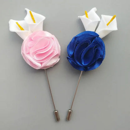 10pcs/lot Handmade Mini Calla Bride Groom Corsage Bridesmaid Sister Dress Flower Boutonniere Men's Suit Brooch Pin Wedding flower