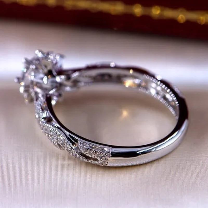 Dazzling Beautiful Women'S Fashion Exquisite Jewelry White Rhinestone Zircon Ring Romantic Bride Princess Engagement Wedding Ring Anniversary Gift Jewelry Size US4-12