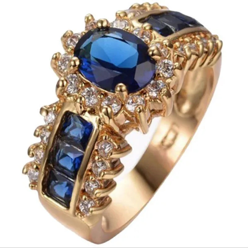 HOT Brand  Fashion Oval Cut Blue Sapphire&Red Ruby Wedding Ring 18k White Gold Jewlry for Women