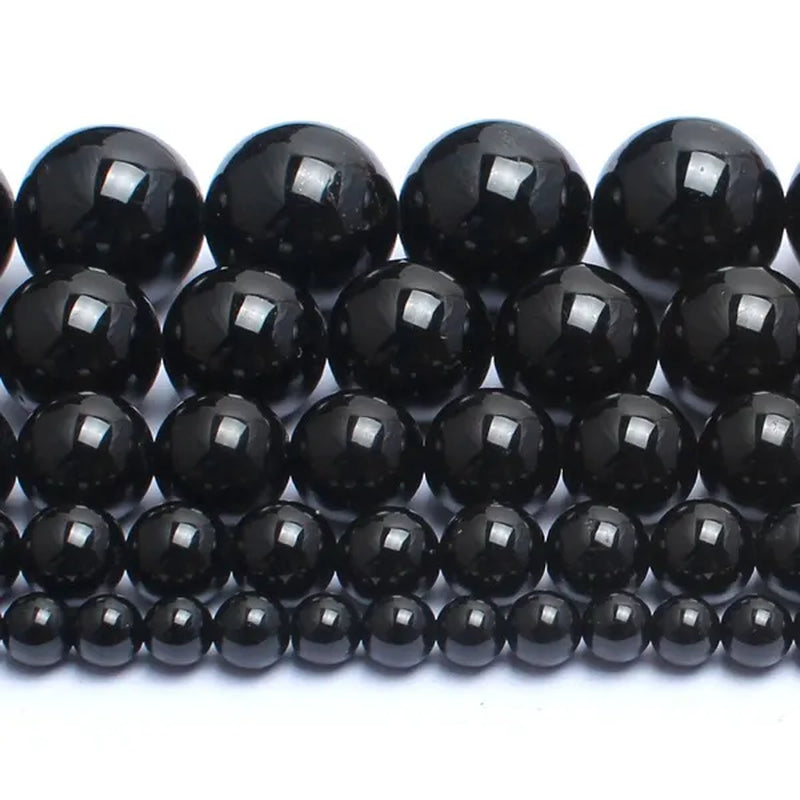 Natrual Round Stone Beads Genuine Black Tourmaline Stone Beads for Jewelry Making Bracelet Necklace 15inches 4/6/8/10/12mm