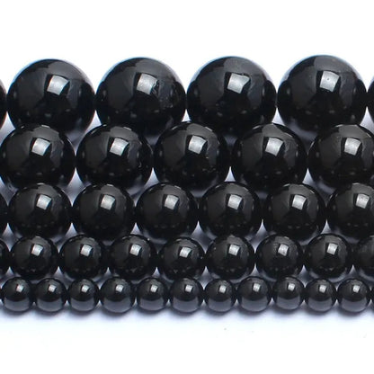 Natrual Round Stone Beads Genuine Black Tourmaline Stone Beads for Jewelry Making Bracelet Necklace 15inches 4/6/8/10/12mm