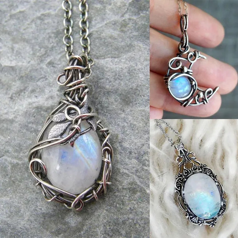 Moon Shape Moonstone Pendant Necklace For Women Female Fashion Jewelry Gifts For Girl