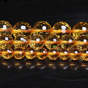8-12Mm round Faceted Yellow Citrines Quartzs Beads Gem Stone DIY Loose Beads for Jewelry Making Beads Bracelets 15'' Accessories