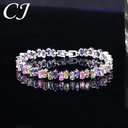 CANDICE Hottest Yellow Gold Plated Tennis Bracelet for Women Shiny Baguette Cubic Zircon Setting Gorgeous Party Jewelry Accessories