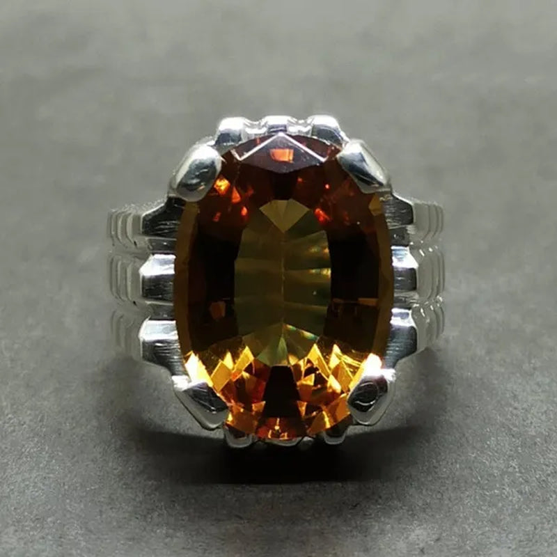 14 Carat Big Oval Cut Alexandrite Mens Ring Silver Color Handmade Color Changing Gemstone Ring Size 5-11