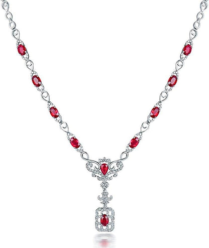 14K/18K Rose White Gold Red Ruby Diamonds Necklace Pendants Engagement Wedding for Women