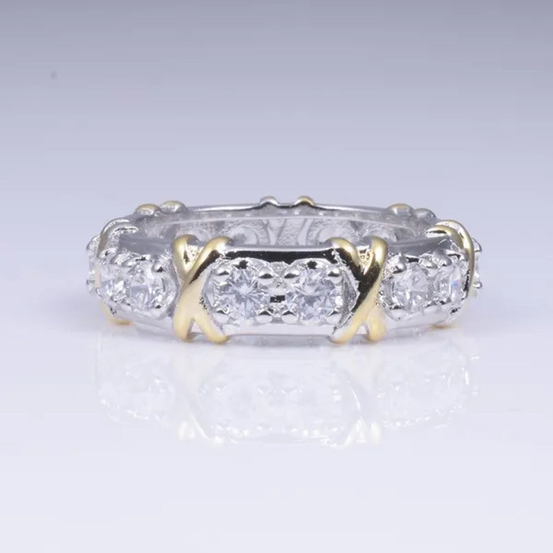Brand Jewelry Lady's 925 Sterling Silver Tanzanite Couple rings Yellow Gold Cross Eternal Band Wedding Ring for Women size 5-12