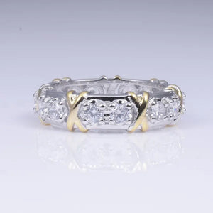 Brand Jewelry Lady's 925 Sterling Silver Tanzanite Couple rings Yellow Gold Cross Eternal Band Wedding Ring for Women size 5-12