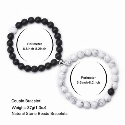 Black Frosted White Turquoise Couple Bracelet Magnet Attraction Beaded Bracelet Set A Pair of Bracelets Fashion Beaded Men's and Women's Bracelets