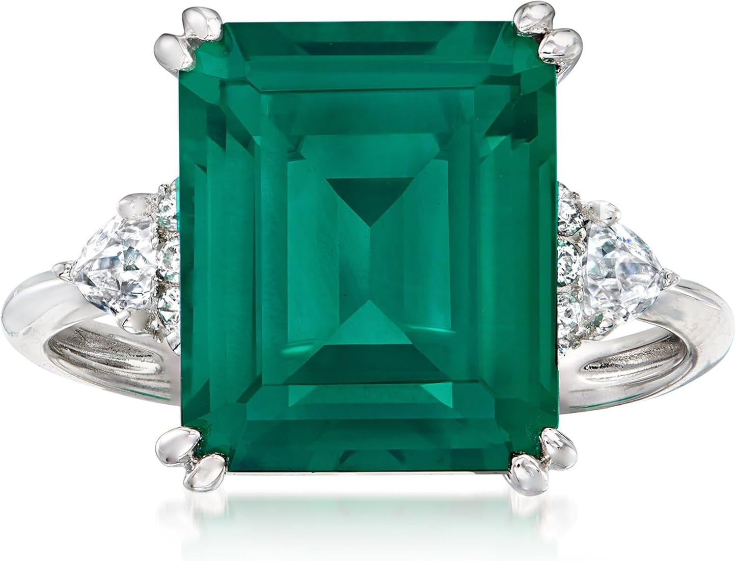 6.00 Ct. T.W. Simulated Emerald and .19 Ct. T.W. CZ Ring in Sterling Silver. Size 8