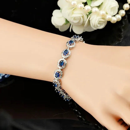 CANDICE Silver Plated Link Chain Bracelets Round Green Crystal Fashion Jewelry For Lady（Extended Clasp）
