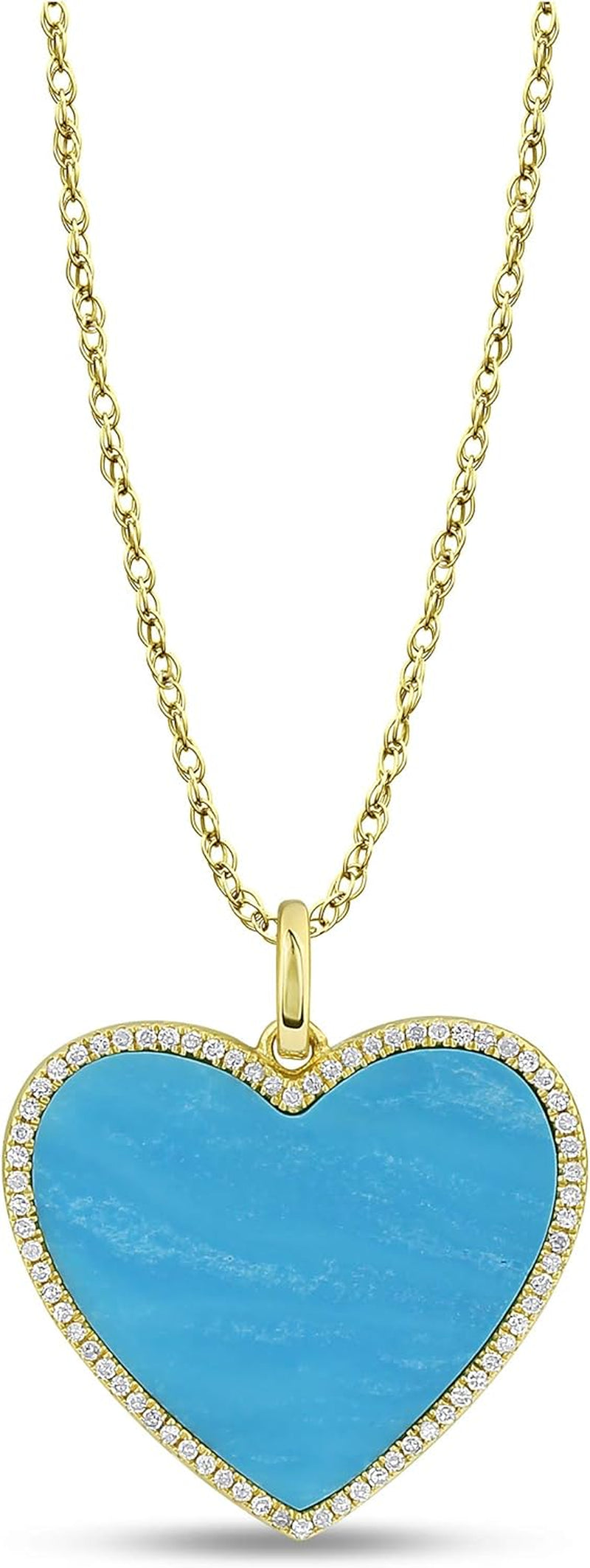 1/6 Carat Diamond and Turquoise or Blue Lapis Heart Pendant Necklace for Women in 14K White and Yellow Gold on 18 Inch Chain (H-I, I1-I2, Cttw) Spring Ring