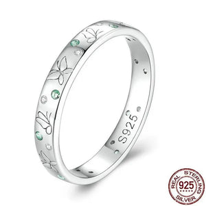 Original Ring 925 Sterling Silver Green Zircon Butterfly Fashion Ring for Women