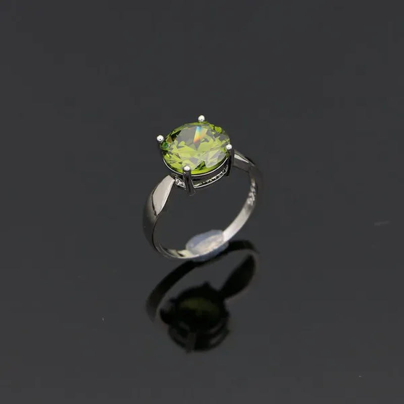 925 Sterling Silver Jewelry Set Olive Green Cubic Zirconia Retro Earrings Ring Pendant Necklace Bracelet 4Pcs for Bride